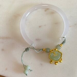 Elegant Amtrine and Gold-Plated Lotus Charm Bangle Bracelet